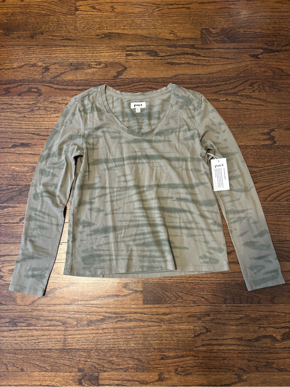Pact Green Tie Dye Organic Cotton Casual Longsleeve Scoop Neck Shirt Small